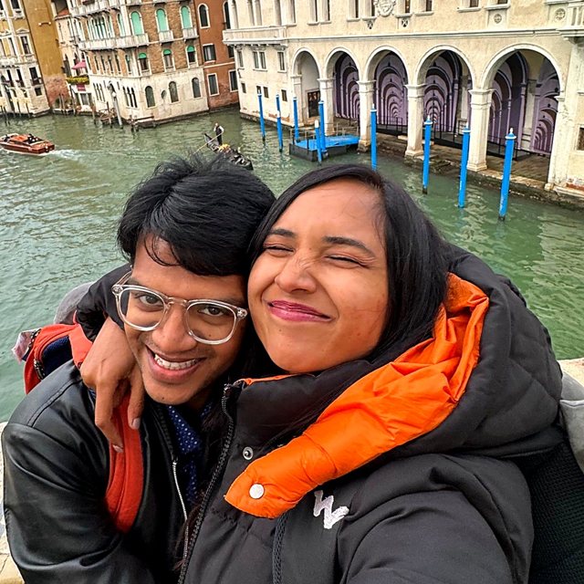 Abhilasha and Purvesh smiling together